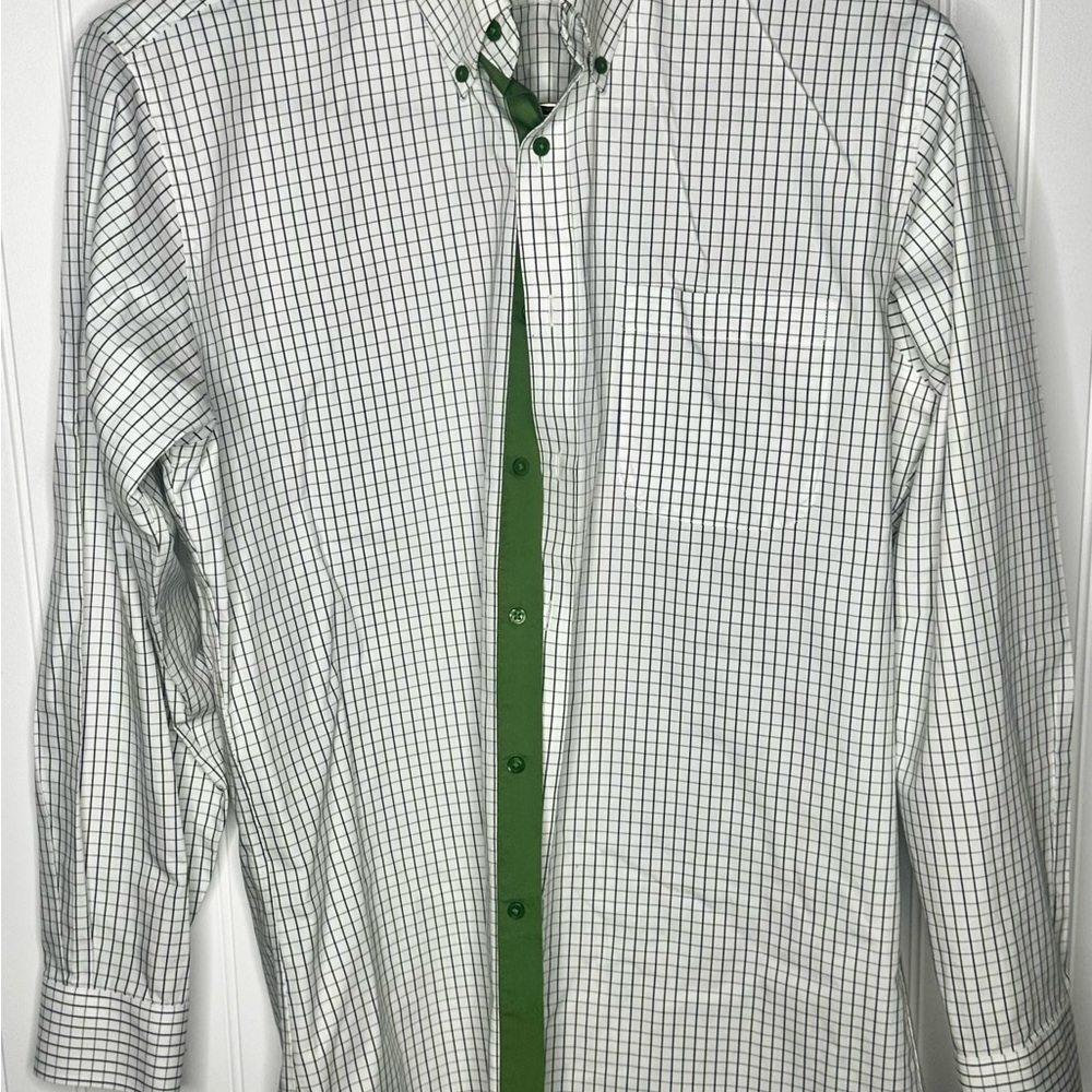 Paul Fredrick Green and White Casual Button Down Shirt